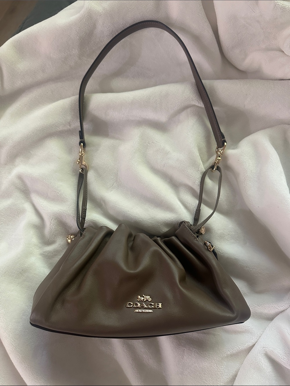 Coach Olive Gathered Leather Shoulder Bag with Gold Hardware